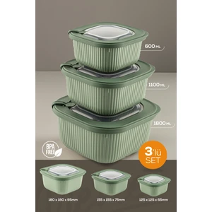 3lü Mikrodalga ve Difrize Uygun Vip Kapaklı Özel Saklama Kabı Seti Yeşil