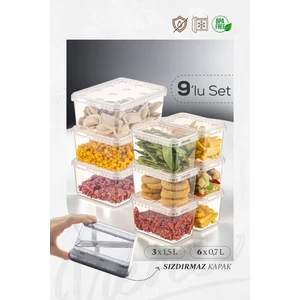 9lu 3x(1,5 Lt)-6x(0,7 Lt) Block Buzdolabı ve Derin Dondurucu Sızdırmaz Saklama Kabı Şeffaf