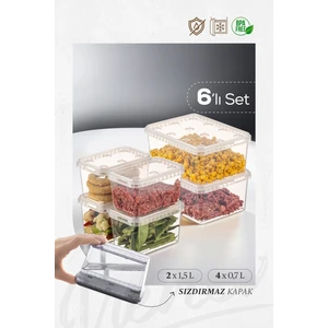 6lı 2x(1,5 Lt)-4x(0,7 Lt) Block Buzdolabı ve Derin Dondurucu Sızdırmaz Saklama Kabı Şeffaf
