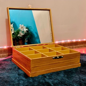 Tekir Store Bazalı Büyük Boy Ahşap Aynalı Takı Saat Kutusu Organizer 9 Bölmeli Bambu Eskitme Sandık