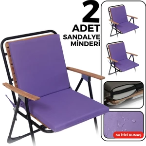 2'li sandalye minderi su ıtici kumaş 40 x 40 cm sünger sırtlıklı sandalye minderi bağcıklı Mor