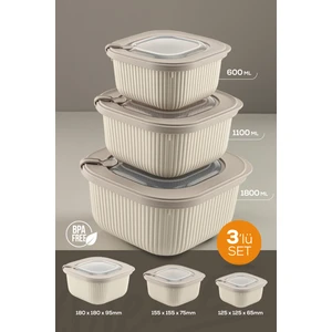 3lü Mikrodalga ve Difrize Uygun Vip Kapaklı Özel Saklama Kabı Seti Bej