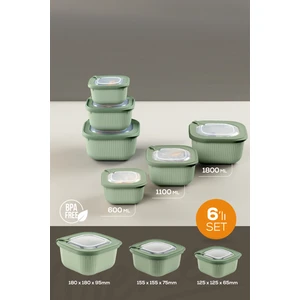 6lı 2X(600-1100-1800 Ml) Mikrodalga ve Difrize Uygun Vip Kapaklı Özel Saklama Kabı Seti Yeşil
