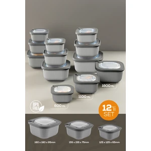 12LI 4X(600-1100-1800 Ml) Mikrodalga ve Difrize Uygun Vip Kapaklı Özel Saklama Kabı Seti Antrasit