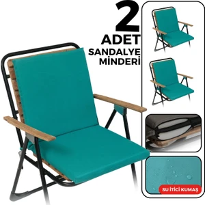 2'li sandalye minderi su ıtici kumaş 40 x 40 cm sünger sırtlıklı sandalye minderi bağcıklı turkuaz