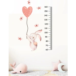 Ayza Tasarım Tavşan Kırmızı Kalp ve Kelebek Temalı Boy Ölçer Boy Ölçme Cetveli Çocuk Odası Duvar Sticker Seti