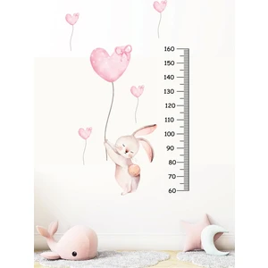 Ayza Tasarım Tavşan Pembe Kalp Temalı Boy Ölçer Boy Ölçme Cetveli Çocuk Odası Duvar Sticker Seti