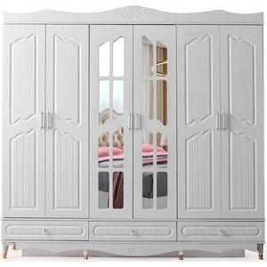 Avm 24 Riga Gardırop-Mdf-Beyaz-240x60x220cm-6 Kapak-Aynalı Kapak-Ücretsiz Nakliye Ve Montaj