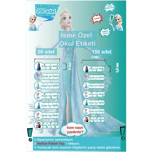 Ayza Tasarım Elsa Temalı Kişiye ve İsme Özel İsimli Defter Kalem Kitap Okul Etiketi Sticker İsim Etiketi