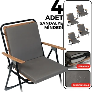 4'lü Sandalye Minderi Su Itici Kumaş 40X40 cm Sünger Sırtlıklı Sandalye Minderi Bağcıklı Antrasit