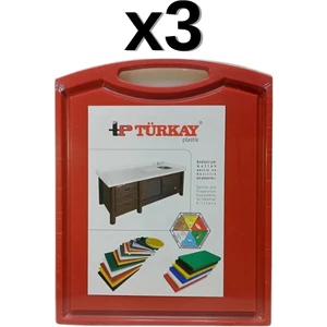 3'lü Türkay 32.5X26.5X1 cm Saplı-Oluklu Polietilen Kesme Tahtası Kesim Levhası 1237