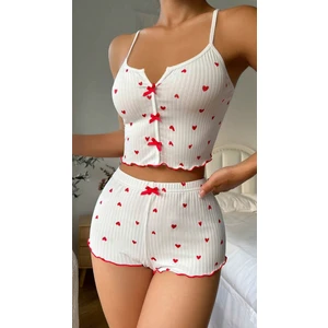 Stilim Trend Beyaz Ince Askılı Yumuşacık Kadın Şortlu 2li Pijama Takımı