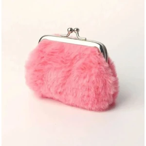Pink Mini Para Çantası Pelush 9 cm Bozuk Para Cüzdanı Kadın Küçük El Cüzdanı