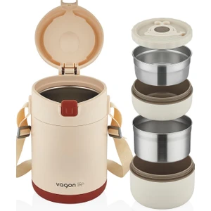 Çelik Yemek Termosu Isı Yalıtımlı 2 Kaseli 1.8lt Sızdırmaz Vakumlu Kap Taşıma Askılı -FF10081