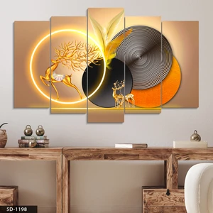 Evine Moda Gold Geyik Geometrik Desenler 5 Parça Mdf Tablo