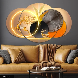 Evine Moda Gold Geyik Geometrik Desenler 4 Parça Mdf Tablo