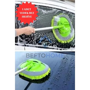 Befto Home Mikrofiber Çok Fonksiyonlu 2 In 1 Oto Araba Yıkama Temizleme Fırçası, Oto Yıkama Mopu (Yedek Bezli)
