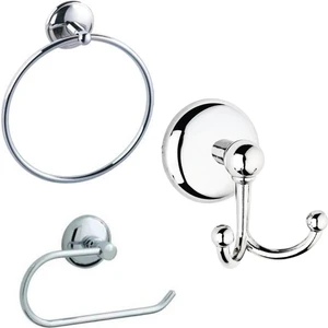 Yapışkanlı Üçlü Banyo Aksesuar Seti - Yuvarlak Havluluk - Banyo Askısı - Tuvalet Kağıtlık