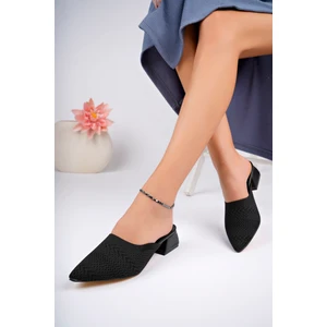 BA04542 Siyah Kadın Tiriko Önü Kapalı Günlük Bohça 4cm Topuklu Terlik