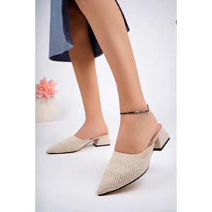 BA04542 Ten Kadın Tiriko Önü Kapalı Günlük Bohça 4cm Topuklu Terlik