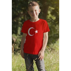 Çocuk Türk Bayraklı Kısa Kollu Tişört Bisiklet Yaka