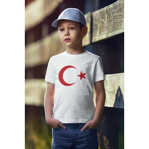 Çocuk Türk Bayraklı Kısa Kollu Tişört Bisiklet Yaka