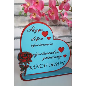 Öğretmen Gününe Özel Tablo "Saygı Değer Öğretmen" Gül Detaylı Dekoratif Hediye