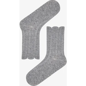 Ruffle Jacquard Koyu Gri Soket Çorap