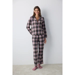 Pamuklu Halie Checked Antrasit Gömlek Pantolon Pijama Takımı