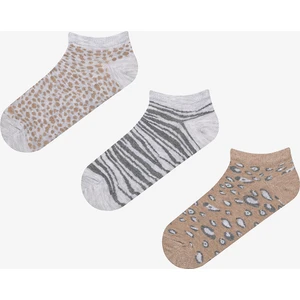 Leopard 3lü Açık Kahverengi Patik Çorap