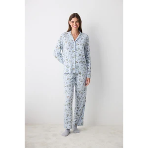 Lazy Weekend Açık Mavi Gömlek Pantolon Pijama Takımı
