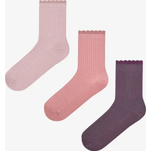 Frilly 3lü Mor Pembe Soket Çorap