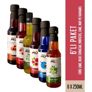 Kokteyl Şurupları 250 ml 6 Adet(Coollime ,blue Curacao, Hibiskus, Lime,nar, Karamel )