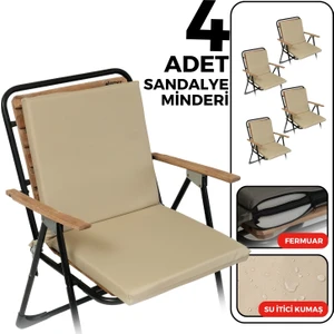 4'lü sandalye minderi su ıtici kumaş 40 x 40 cm sünger sırtlıklı sandalye minderi bağcıklı bej