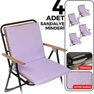 4'lü sandalye minderi su ıtici kumaş 40 x 40 cm sünger sırtlıklı sandalye minderi bağcıklı lila