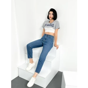 Hlt Jeans Açık Mavi Kadın Likralı Mom Jean Yüksek Bel Esnek Kot Pantolon Anna-Açmavi