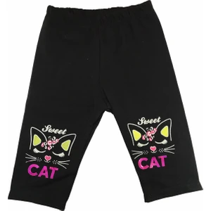 Tayt Sweet Cat Baskılı Siyah