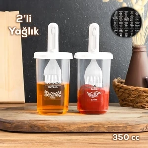 Porsima 0520 2'li Etiketli Silikon Fırçalı Yağlık - Sosluk-Yağdanlık Erzak Saklama Kabı 350CC - Beyaz