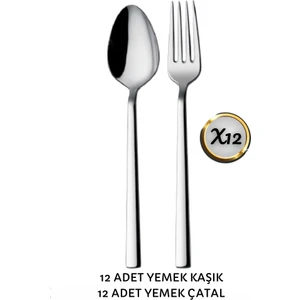 12 Kişilik Çelik Çatal Kaşık Seti (12YEMEK Kaşık + 12YEMEK Çatal