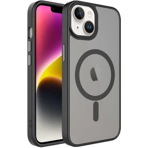ZORE Apple iPhone 14 Uyumlu Mat Arka Yüzey Wireless Şarj Özellikli  Flet Magsafe Kapak-Siyah