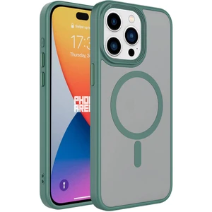 ZORE Apple iPhone 15 Pro Max Kılıf Mat Arka Yüzey Wireless Şarj Özellikli  Flet Magsafe Kapak-Yeşil