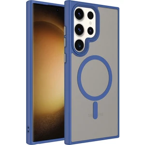 ZORE Galaxy S23 Ultra Kılıf Mat Arka Yüzey Wireless Şarj Özellikli  Flet Magsafe Kapak-Mavi