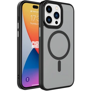 ZORE Apple iPhone 15 Pro Max Kılıf Mat Arka Yüzey Wireless Şarj Özellikli  Flet Magsafe Kapak-Siyah