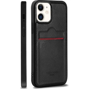 Apple iPhone 12 Kartlıklı Rich Boss Lüx Deri Kılıf Siyah