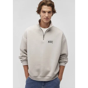Mavi Logo Baskılı Yarı Fermuarlı Gri Sweatshirt 0S10208-70074