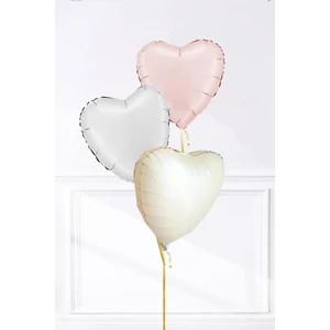 Saten Ve Retro Renkler Kalp Balon Demeti 3'Lü Pastel Saten Beyaz Pembe Retro Krem Kalp