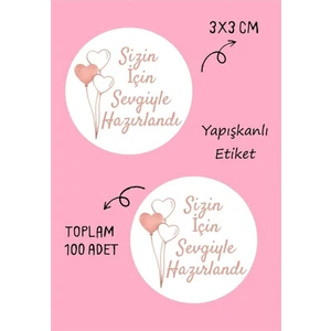 packmira etiket&ambalaj Sizin Için Sevgiyle Hazırlandı / Teşekkür Temalı Paketleme Sticker Etiket 3x3 cm (100 Adet)