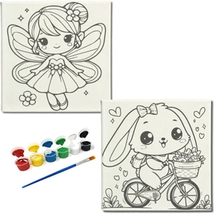 Okul Etkinliği-2'li Tuval Boyama Seti. 20x20 Cm Uv Baskı 6 Akrilik Boya 1 Fırça-model-176