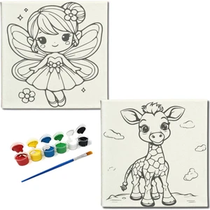 Dudu Gift TATİL-KARNE HEDİYESİ 2'li Tuval Boyama Seti 20 x 20 cm Uv Baskı 6 Akrilik Boya 1 Fırça model 191