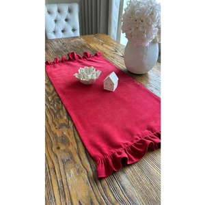 Decamor Home Vintage Kırmızı Fırfırlı Runner Sehpa Runner
